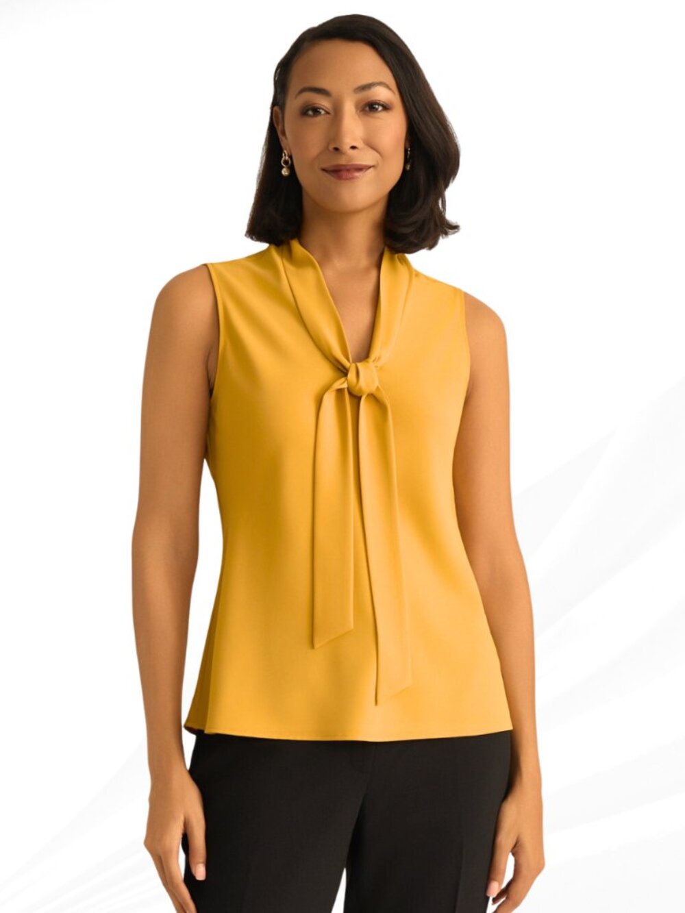 Kasper XL Mustard Gold Tie Neck Sleeveless Blouse Worn Once